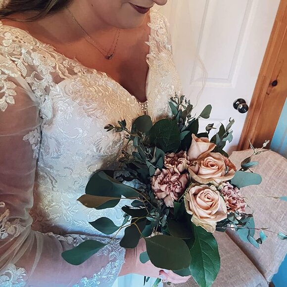 Lace Applique Chiffon A Line Wedding Dress for Bride with Long Sleeves - Picture 8 of 11